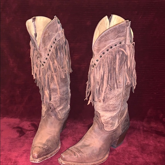 Size 7 Leather Tony Lama Cowgirl Boots w/ Fringe - Picture 2 of 7